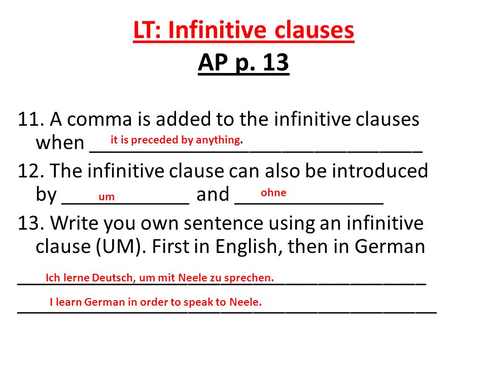 LT: Infinitive clauses AP p. 13