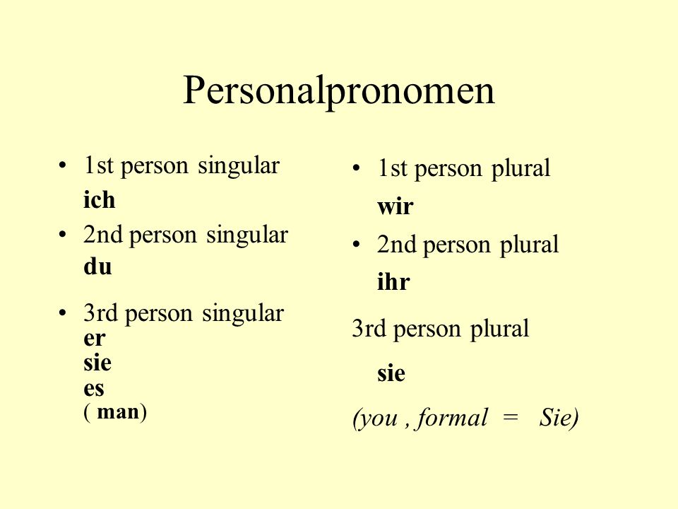 Personalpronomen 1st person singular ich 2nd person singular du