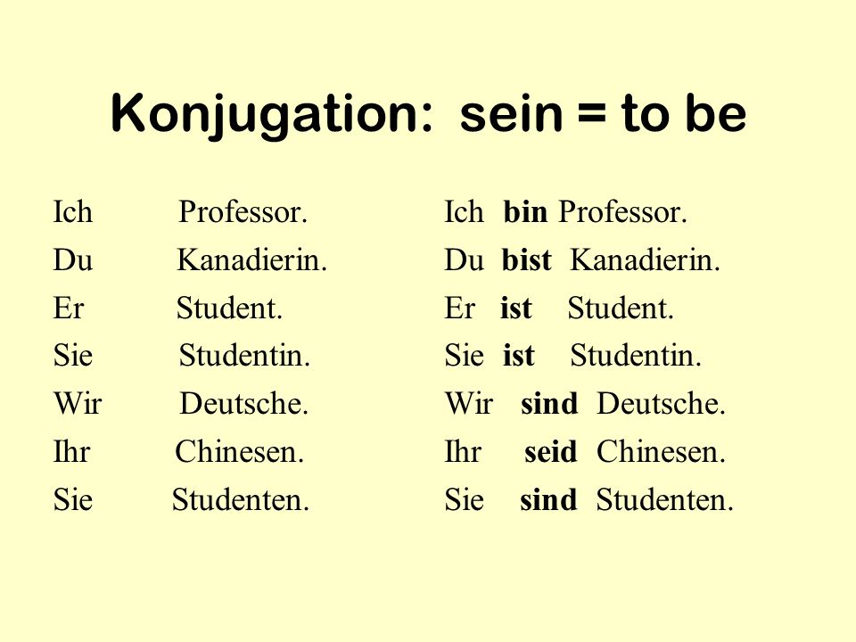 Konjugation: sein = to be