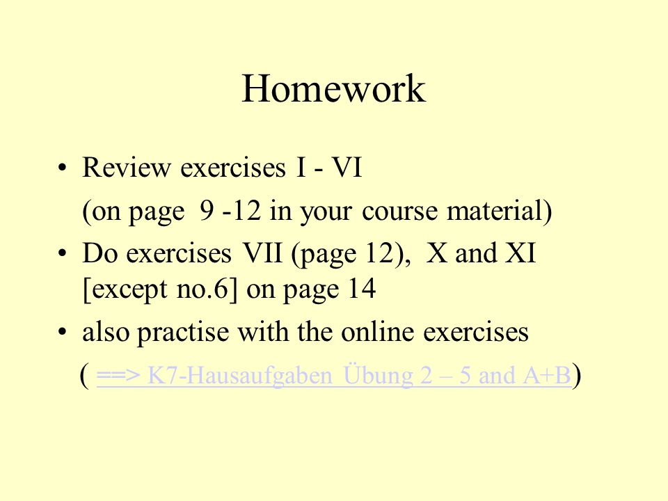 Homework Review exercises I - VI