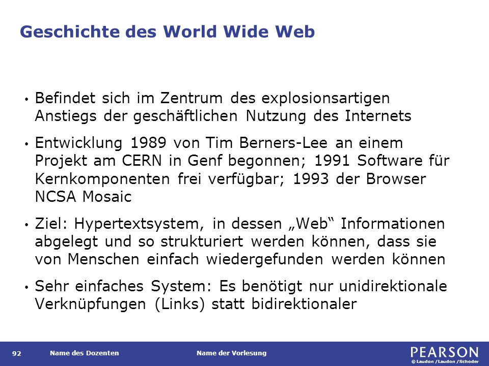 Zentrale Konzepte Das World Wide Web von Tim Berners-Lee definierte drei Kernkonzepte: