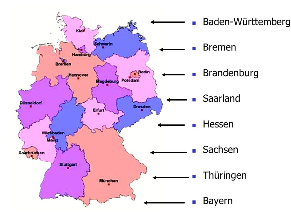 Baden-Württemberg Bremen Brandenburg Saarland Hessen Sachsen Thüringen Bayern