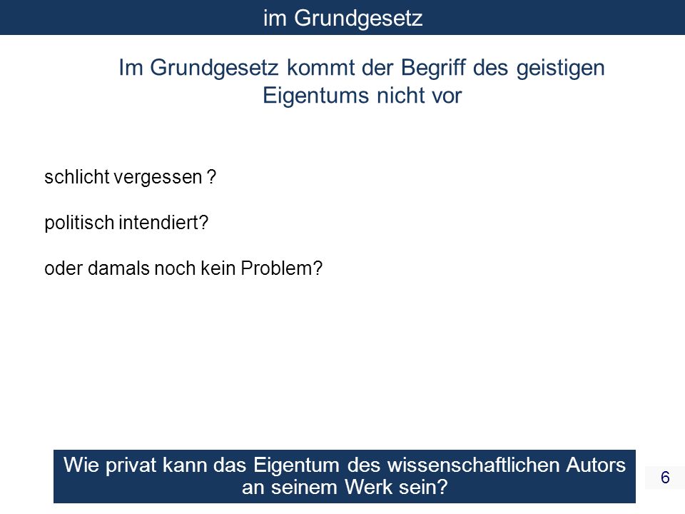 Im Grundgesetz kommt der Begriff des geistigen Eigentums nicht vor