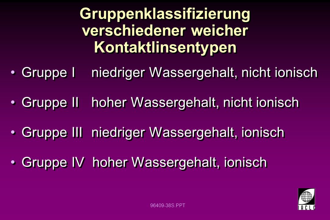 Gruppenklassifizierung verschiedener weicher Kontaktlinsentypen