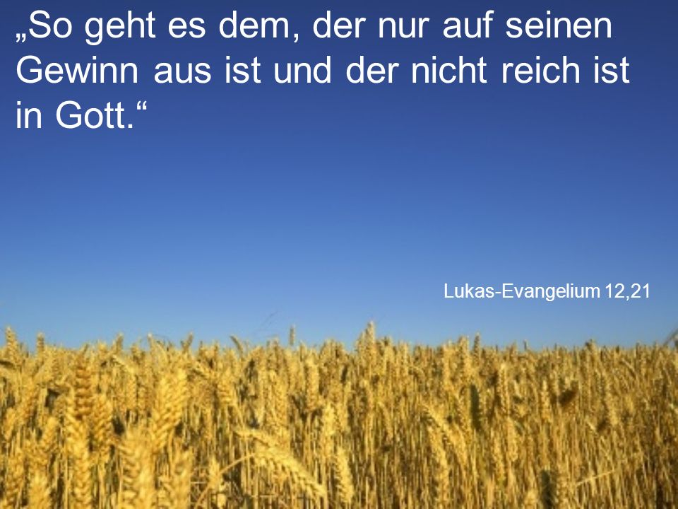 „So geht es dem, der nur auf seinen Gewinn aus ist und der nicht reich ist in Gott.