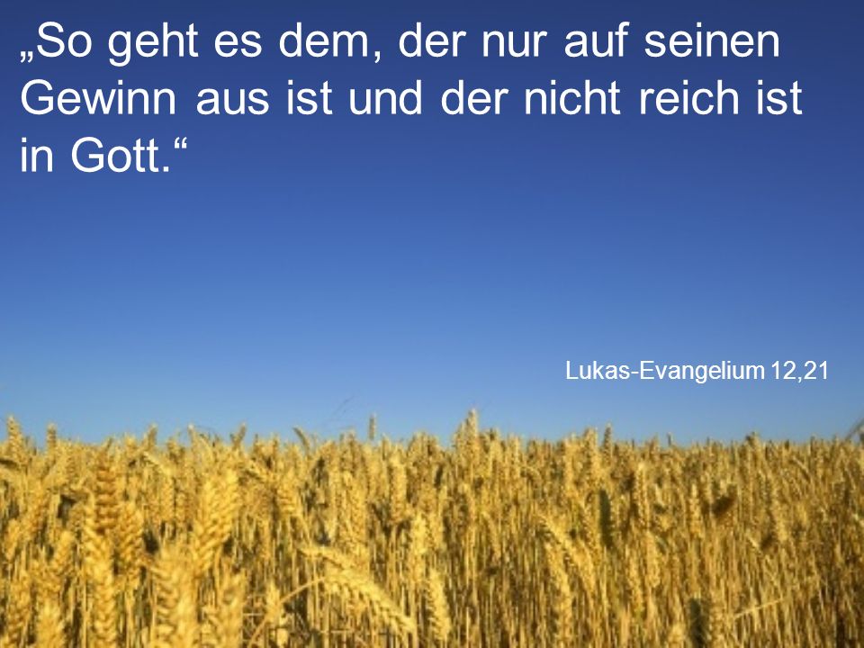 „So geht es dem, der nur auf seinen Gewinn aus ist und der nicht reich ist in Gott.