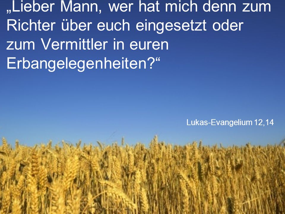 „Lieber Mann, wer hat mich denn zum Richter über euch eingesetzt oder zum Vermittler in euren Erbangelegenheiten