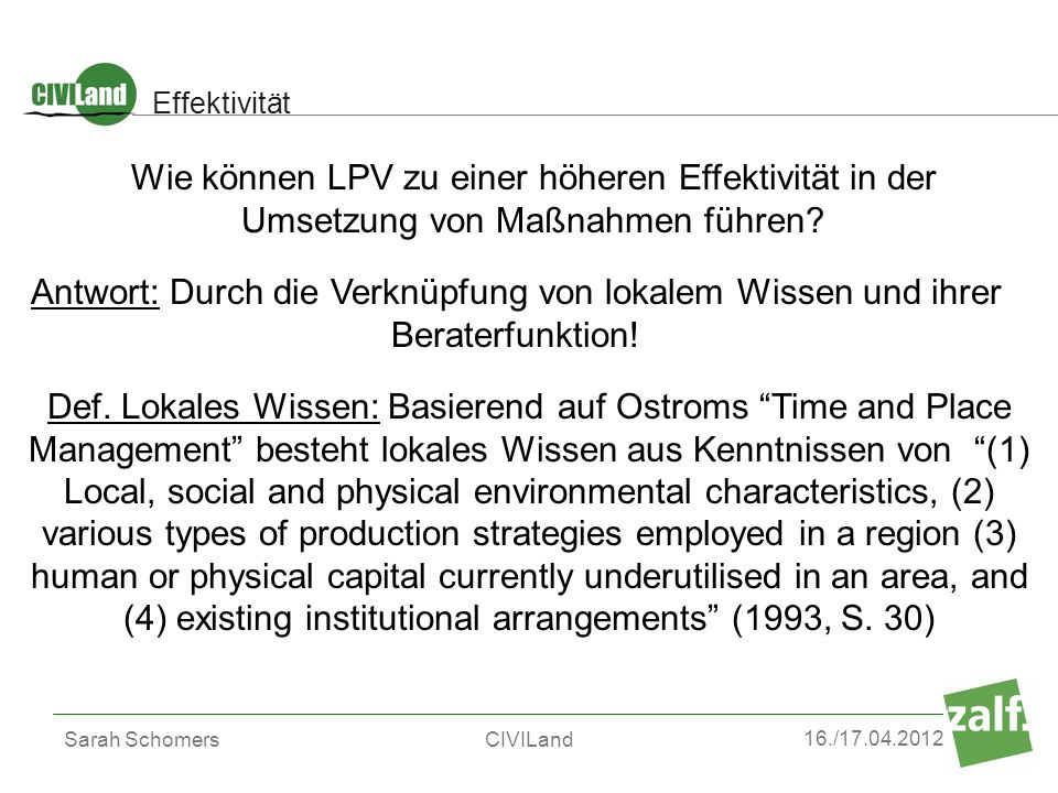 Effektivität Wie können LPV zu einer höheren Effektivität in der Umsetzung von Maßnahmen führen
