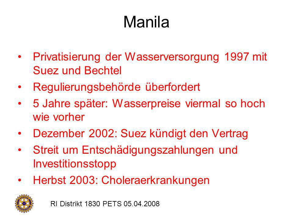 Manila Privatisierung der Wasserversorgung 1997 mit Suez und Bechtel