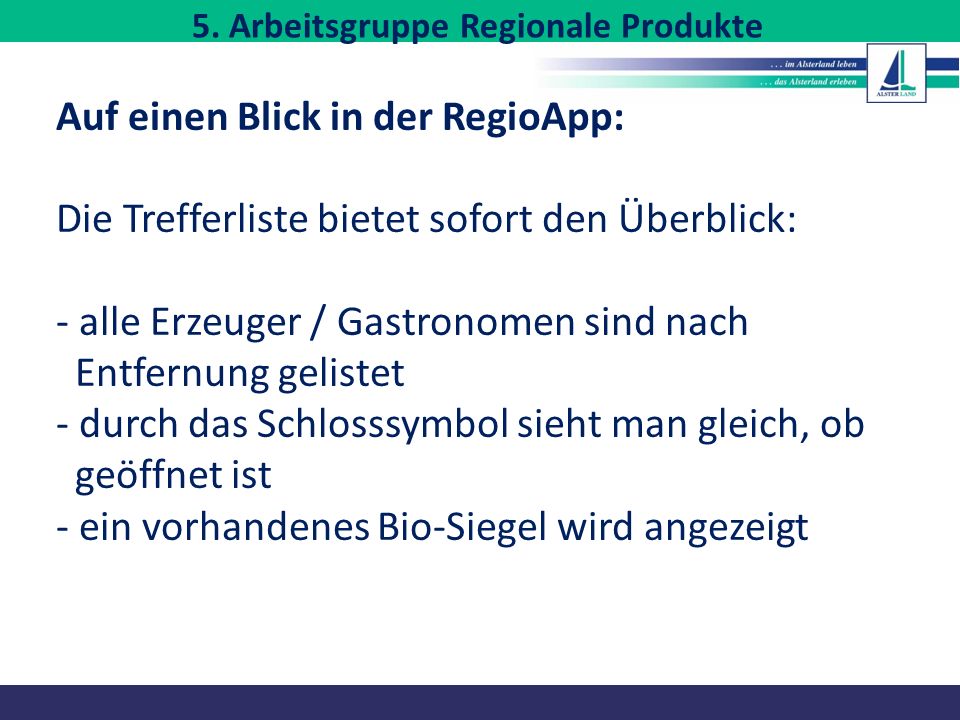 5. Arbeitsgruppe Regionale Produkte