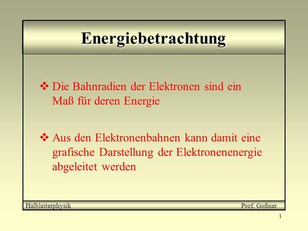 Energiebetrachtung Die Bahnradien der Elektronen sind ein Maß für deren Energie Aus den Elektronenbahnen kann damit eine grafische Darstellung der Elektronenenergie.