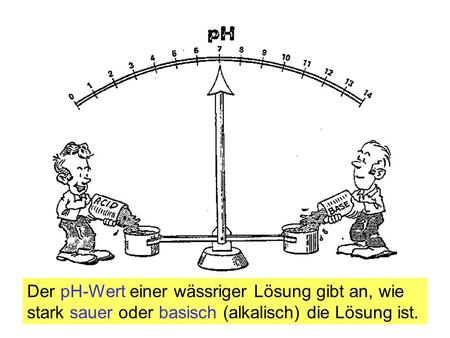 Http://www.ph.co.za/ph_balance.gif Der pH-Wert einer wässriger Lösung gibt an, wie stark sauer oder basisch (alkalisch) die Lösung ist.