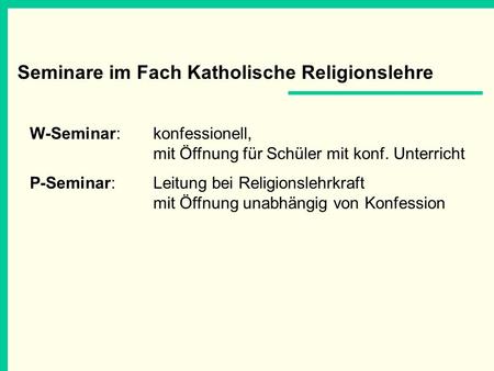 Seminare im Fach Katholische Religionslehre