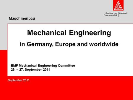 Mechanical Engineering in Germany, Europe and worldwide