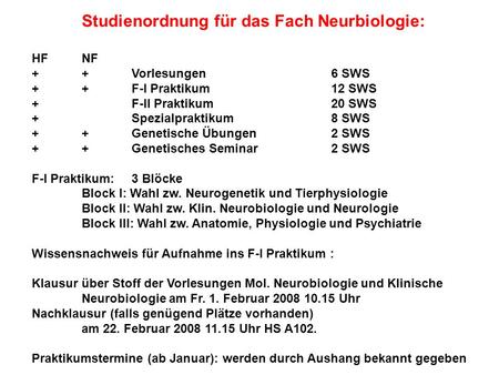 Studienordnung für das Fach Neurbiologie: