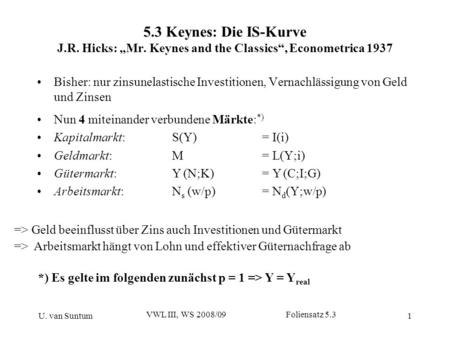 5. 3 Keynes: Die IS-Kurve J. R. Hicks: „Mr