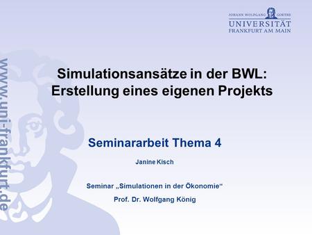 Simulationsansätze in der BWL: Erstellung eines eigenen Projekts