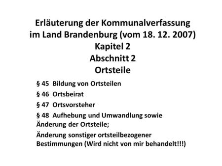 Erläuterung der Kommunalverfassung im Land Brandenburg (vom