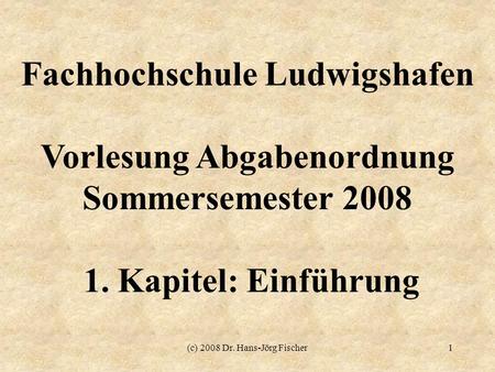 Fachhochschule Ludwigshafen Vorlesung Abgabenordnung
