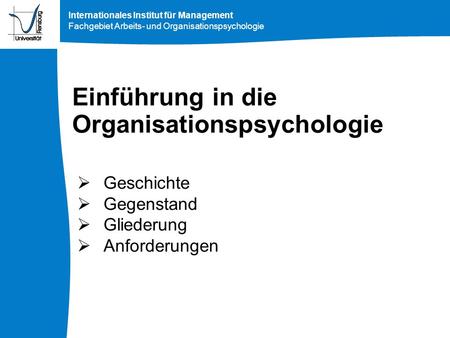 Einführung in die Organisationspsychologie