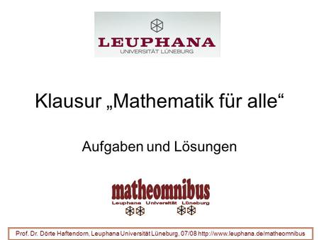 Klausur „Mathematik für alle“