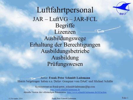 Luftfahrtpersonal JAR – LuftVG – JAR-FCL Begriffe Lizenzen
