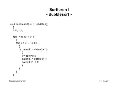 Sortieren I - Bubblesort -