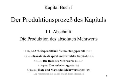 Kapital Buch I Der Produktionsprozeß des Kapitals III