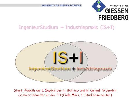 IngenieurStudium + Industriepraxis (IS+I)