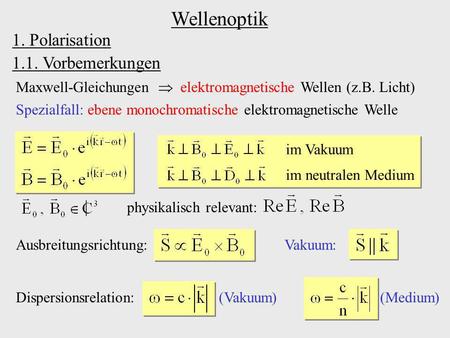 Wellenoptik 1. Polarisation 1.1. Vorbemerkungen |