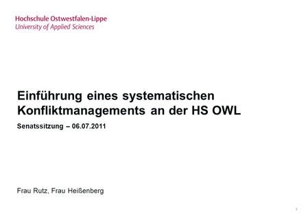 Einführung eines systematischen Konfliktmanagements an der HS OWL