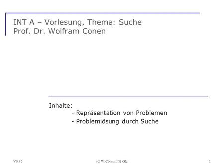 INT A – Vorlesung, Thema: Suche Prof. Dr. Wolfram Conen