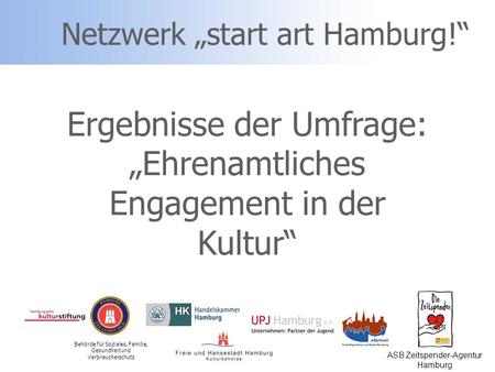 Netzwerk start art Hamburg! Behörde für Soziales, Familie, Gesundheit und Verbraucherschutz ASB Zeitspender-Agentur Hamburg Ergebnisse der Umfrage: Ehrenamtliches.