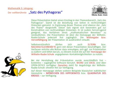 Mathematik 9. Jahrgang: Der weltberühmte „Satz des Pythagoras“