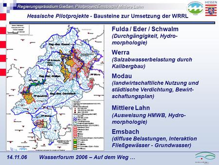 Hessische Pilotprojekte - Bausteine zur Umsetzung der WRRL