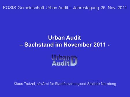 Urban Audit – Sachstand im November