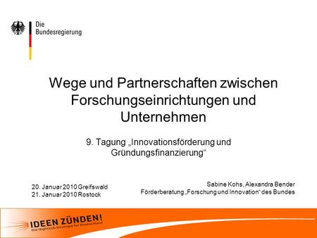 9. Tagung „Innovationsförderung und Gründungsfinanzierung“