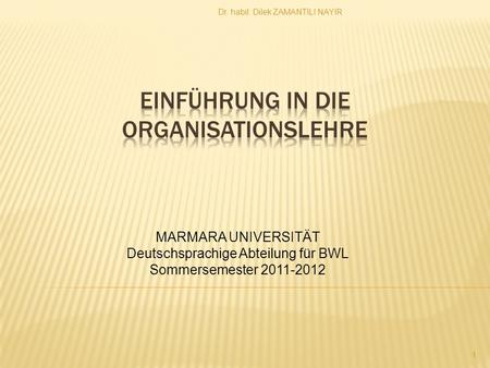 EINFÜHRUNG IN DIE ORGANISATIONSLEHRE