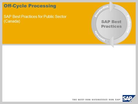 Off-Cycle Processing SAP Best Practices for Public Sector (Canada)