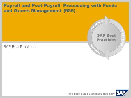 Payroll and Post Payroll Processing with Funds and Grants Management (986) SAP Best Practices.