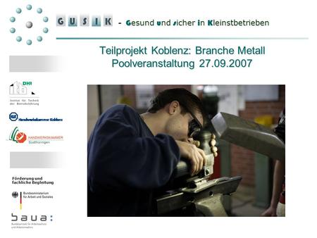 G esund u nd s icher i n K leinstbetrieben - G esund u nd s icher i n K leinstbetrieben Förderung und fachliche Begleitung Teilprojekt Koblenz: Branche.