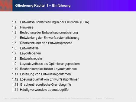 Gliederung Kapitel 1 – Einführung