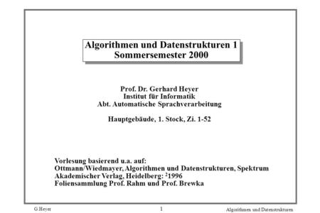 Algorithmen und Datenstrukturen 1 Sommersemester 2000