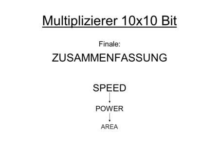 Multiplizierer 10x10 Bit Finale: ZUSAMMENFASSUNG SPEED POWER AREA.