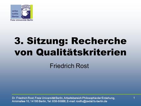3. Sitzung: Recherche von Qualitätskriterien