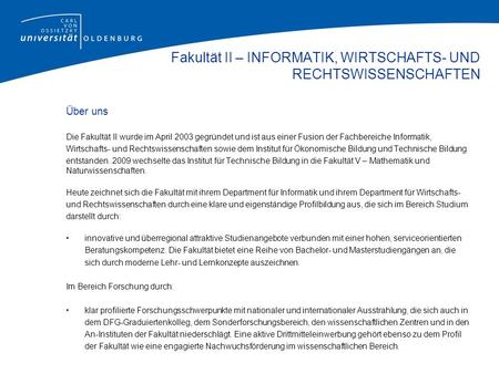 Fakultät II – INFORMATIK, WIRTSCHAFTS- UND RECHTSWISSENSCHAFTEN Stand1/2013.