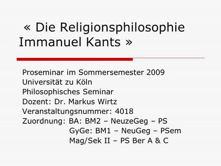 « Die Religionsphilosophie Immanuel Kants »