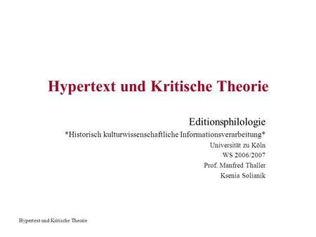 Hypertext und Kritische Theorie