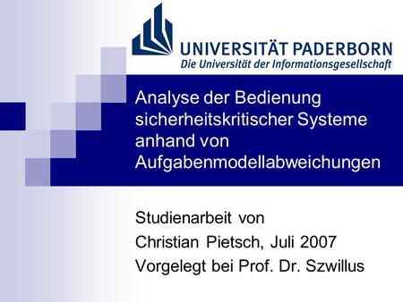 Studienarbeit von Christian Pietsch, Juli 2007