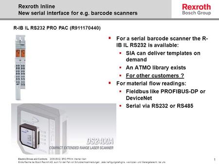 Rexroth Inline New serial interface for e.g. barcode scanners